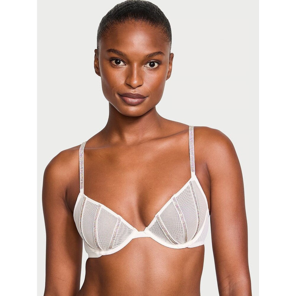 Victoria’s Secret Very Sexy Sheer Shine Unlined Demi Bra Coconut White 32C
